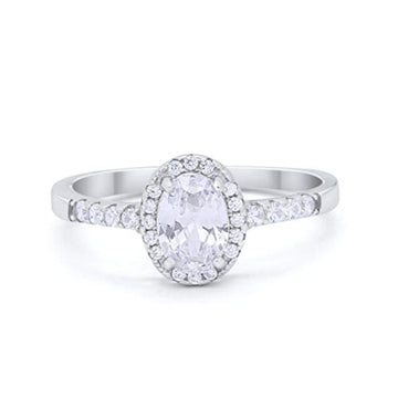 Art Deco Halo Oval Engagement Ring Round Simulated  Cubic Zirconia 925 Sterling Silver